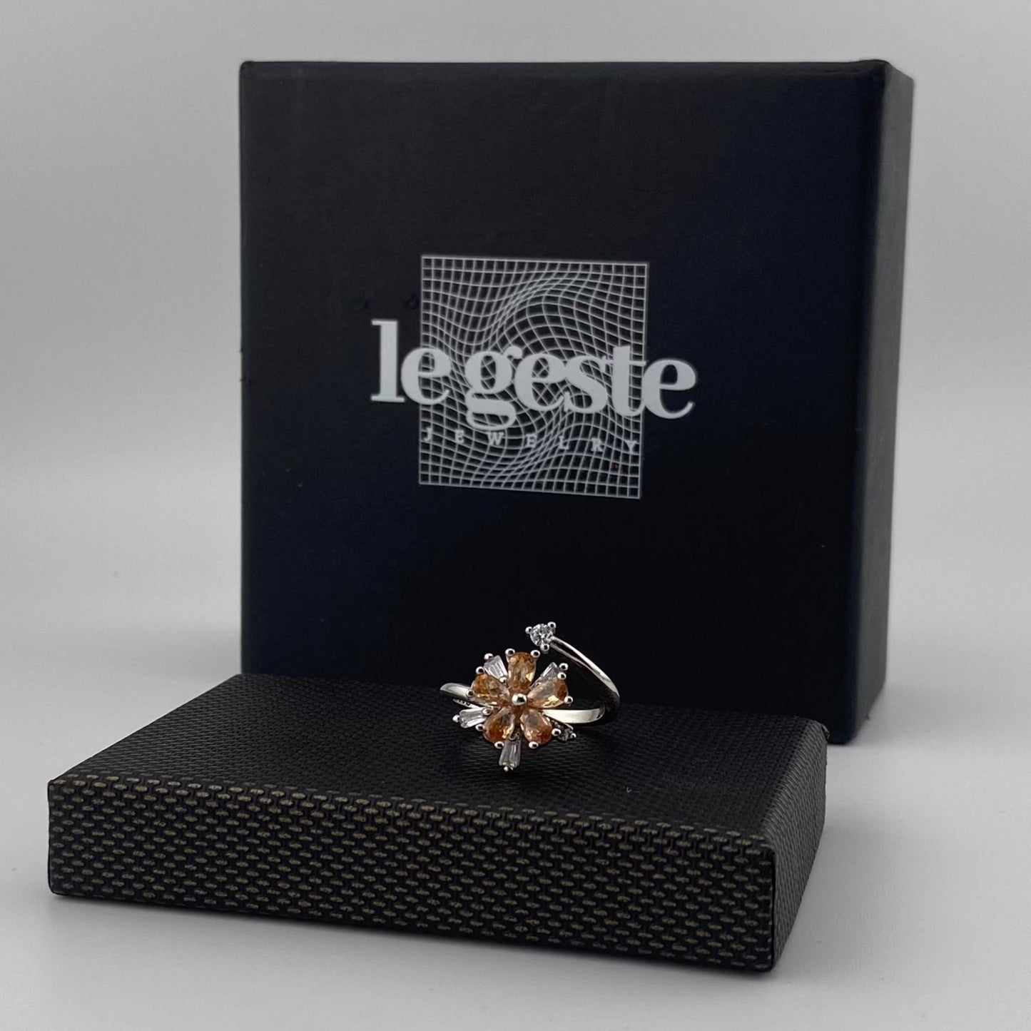 Orange Crystal Petals Ring