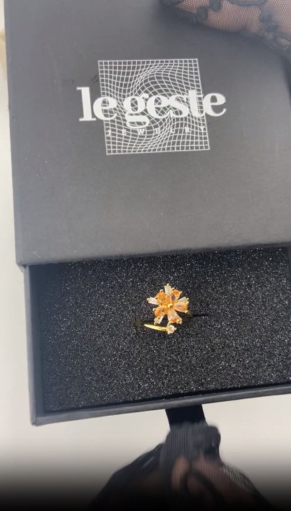 Orange Crystal Petals Ring