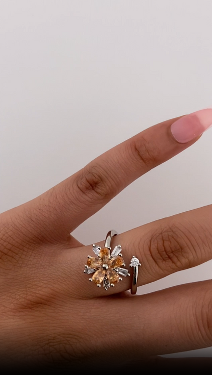 Orange Crystal Petals Ring