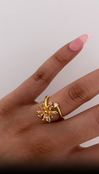 Orange Crystal Petals Ring